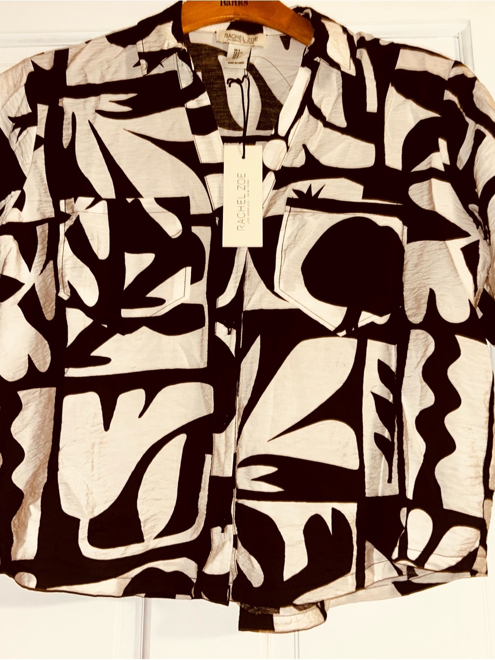 Rachel Zoe brown and cream abstract geometric print shirt nwt